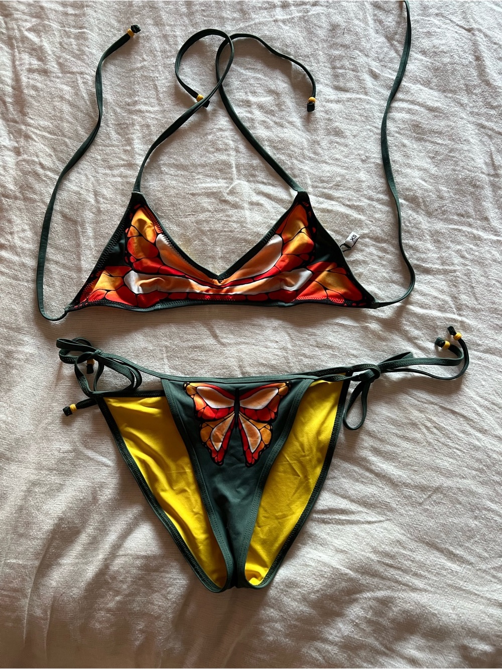 Juliet Johnstone Green & Yellow Butterfly Print Bikini Set